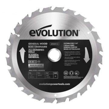 Disc pentru fierastrau circular, taiere lemn Evolution GW185TCT-24, O185 x 20 mm, 24 dinti