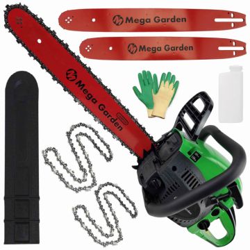 Drujba (motofierastrau) MegaGarden Profesional, 7CP, 5500W, 2 Lame model Rosu Premium, 2 Lanturi