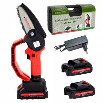 Fierastrau de mana, cu lant CRAFT-TEC 48V, 2 acumulatori, 2000mAh, protectie mana si lama