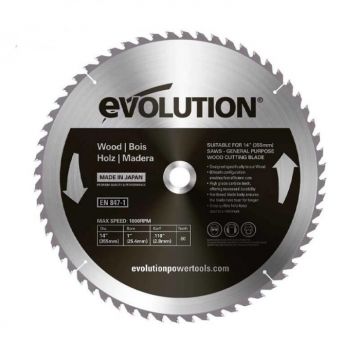 Disc pentru fierastrau circular, taiere lemn Evolution GW355TCT-60, O355x25.4 mm, 60 dinti Disc pentru fierastrau circular, taiere lemn Evolution GW355TCT-60, O355x25.4 mm, 60 dinti