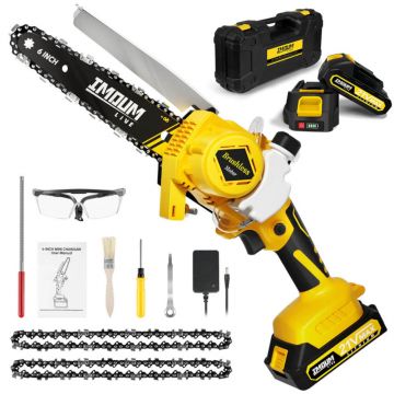 Set mini fierastrau cu lant Imoum 6 Inch, 21 V, 2 Ah, 60 min, Viteza lant 6.1 m/s