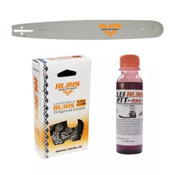 Pachet lama + lant drujba Ruris 242, RM420, 28+1 dinti, 40cm, pas 3/8, 1.3mm + ulei Ruris 2TT-Max, 125ml
