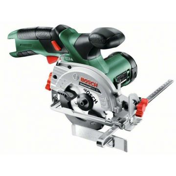 BOSCH Fierastrau circular pe acumulator Bosch UniversalCirc 12, 12 V, 2 Ah, 1400 RPM, 85 mm diametru disc, 26 mm adancime maxima taiere, adaptor aspirator, limitator paralel, panza fierastrau, Verde