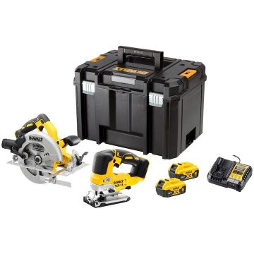 Dewalt Set de 2 fierastraie profesionale pe acumulator DeWALT DCK2012P2T, 18V XR, include: fierastrau circular DeWalt DCS570N si fierastrau vertical DeWalt DCS334N, 2x acumulator 5 Ah Li-Ion DCB184, incarcator rapid, cutie transport TSTAK