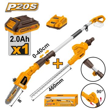 Drujba Fierastrau de Pomi + gard viu pe acumulator 20V 2.4m cu 2 Functii Ingco CPTS201681