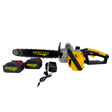 Drujba, mini fierastrau cu 2 acumulator DDT-CRISTAL, 48V, 1600W, 4800rot min, 5A, Brushless, Motor fara perii, lungimea lamei de 405mm, 2 lame, 2 lanturi, ideala pentru taierea lemnelor de foc