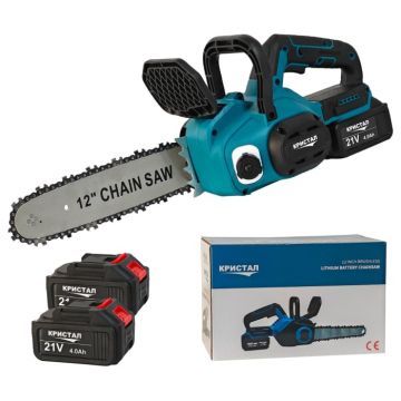 Drujba ,mini fierastrau cu acumulator DDT-CRISTAL, 21V,4A,Brushless, Motor fara perii, 3500 W, Lubrifiere automata a lantului, Lungimea lamei de 40 cm, Ideala pentru lemne de foc si taierea copacilor