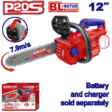 Fierastrau Drujba cu lant fara acumulator si incarcator, motor fara perii (brushless), 30cm - ELGA20128, EMTOP