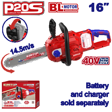 Fierastrau Drujba cu lant fara acumulator si incarcator, motor fara perii (brushless), lant 40cm - ELGA40168, EMTOP