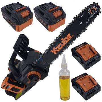Fierastrau electric cu lant pe 2 acumulatori KZUBR 42V Brushless, lama 40 cm, capacitate marita, 2 incarcatoare, ungere lant automata, frana de protectie,  sistem intindere lant SuperEasy