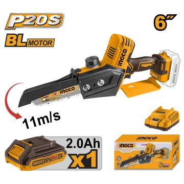 Mini drujba electrica 20V 150mm, brushless cu 1 Acumulator fierastrau Ingco CGSLI20685