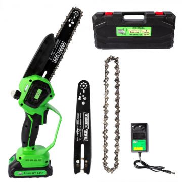 Minifierastrau Micul Fermier, 20V 1.5Ah, 1 lama 6,   + lant, 1 lama 8,   + lant, acumulator si incarcator incluse