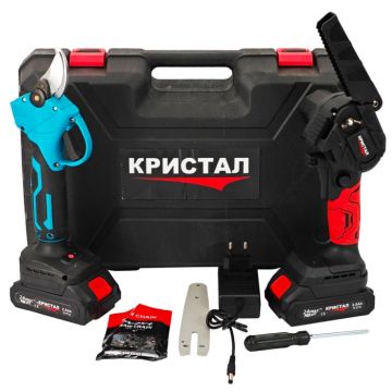 Set foarfeca  Mini drujba cu 2 acumulatori DDT-CRISTAL, incarcator, accesorii incluse, 24 V, 2 Ah