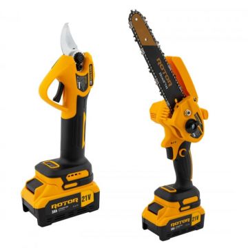 Set Minifierastrau + Foarfeca de taiat crengi Rotor, 21V  3Ah, 500 600W, 4500RPM, 2 Acumulatori inclusi