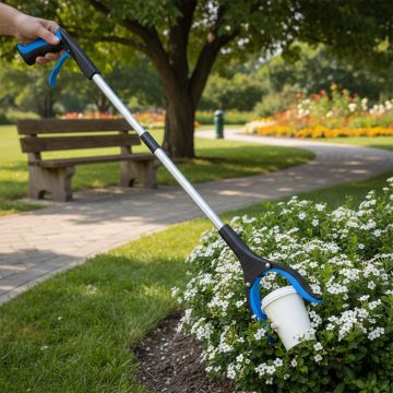 Cleste de Gunoi Elindor® Pliabil pentru Colectare Deseuri, Gheara Rotativa la 360°, Maner Ergnom, Practic, Versatil, Ideal pentru Uz Zilnic, Recuperare Medicala sau Activitati in Aer Liber, 83 cm, Negru / Albastru - Default Title