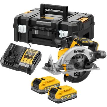 Dewalt Fierastrau circular profesional pe acumulator DeWALT DC565S2T, 18 V XR, brushless, disc 165 mm, 2x acumulator Li-Ion 3.5 Ah POWERSTACK, frana electronica, sistem evacuare praf Air Lock, cutie TSTAK, incarcator rapid