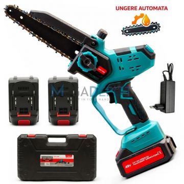 Fierastrau de mana Motoyama Japan, 48V, 2 acumulatori, Sistem de ungere automata integrat, Lama 24cm, Geanta transport