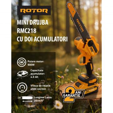 Mini Drujba cu Acumulator Rotor RMC218, 2 Acumulatori 21 V 4.0 Ah