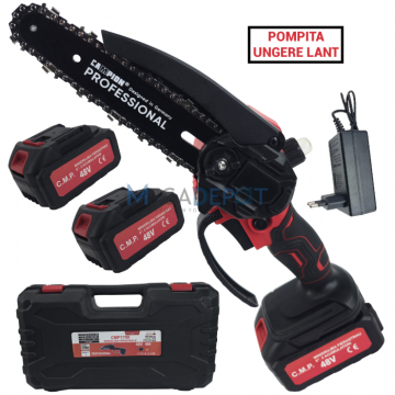 Minifierastrau cu 2 acumulatori CMP, 48V, lama 18 cm, , sistem de ungere lant, geanta de transport