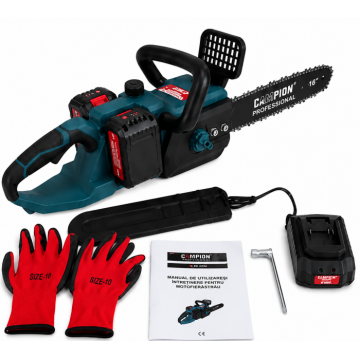 Motofierastrau pe acumulator, 2 x 20V 4Ah, Lama 16  , 2 acumulatori Li-Ion, Sistem de ungere automat, Brushless