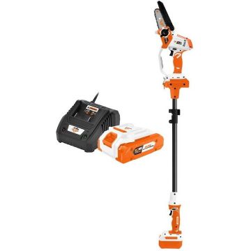 Ruris Electroferastrau telescopic cu acumulator Ruris 1424e Power Alfa UP, sina 10 cm, lant 3/8 inch, 1.3 mm, brat 129-170 cm, Li-Ion 20V, 4Ah, incarcator si acumulator