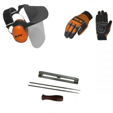 Ruris Kit protectie Ruris 14923519, pentru utilizare motoferastrau, casca multifunctionala, manusi, dispozitiv pila cu maner