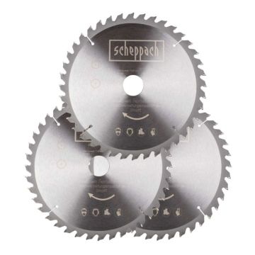 Set discuri pentru fierastrau circular, taiere tip TCT Scheppach 7901200721, O255x30 mm, 3 piese